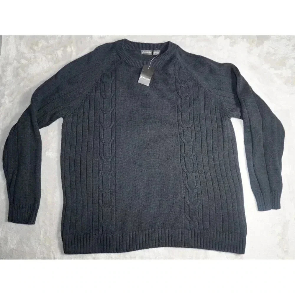 Vintage St Johns Bay Black Cable Knit Sweater; Mens XXL; Grandpa